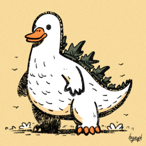 dessin graphique d'un canard inspiré de Godzilla
